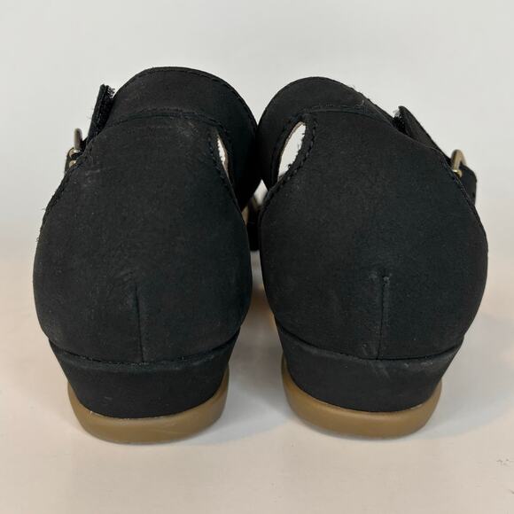 Dansko Women’s 7 / 37 Astrid Comfort Sandal Low Wedge Black Leather Strappy - Picture 6 of 10